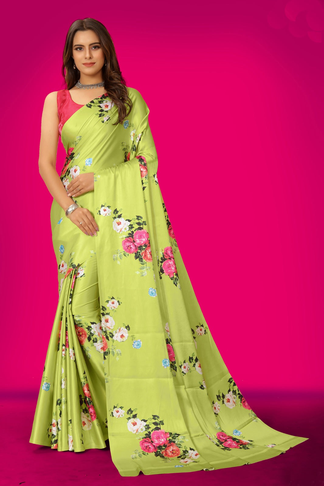 Floral printed Satin Saree